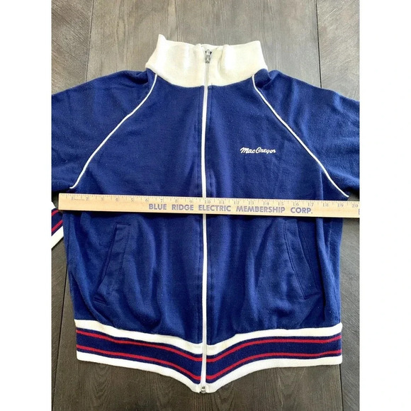 Vtg MacGregor Full Zip Jacket Blue Red White Acrylic Triple Knit Men's Medium M - Picture 9 of 10